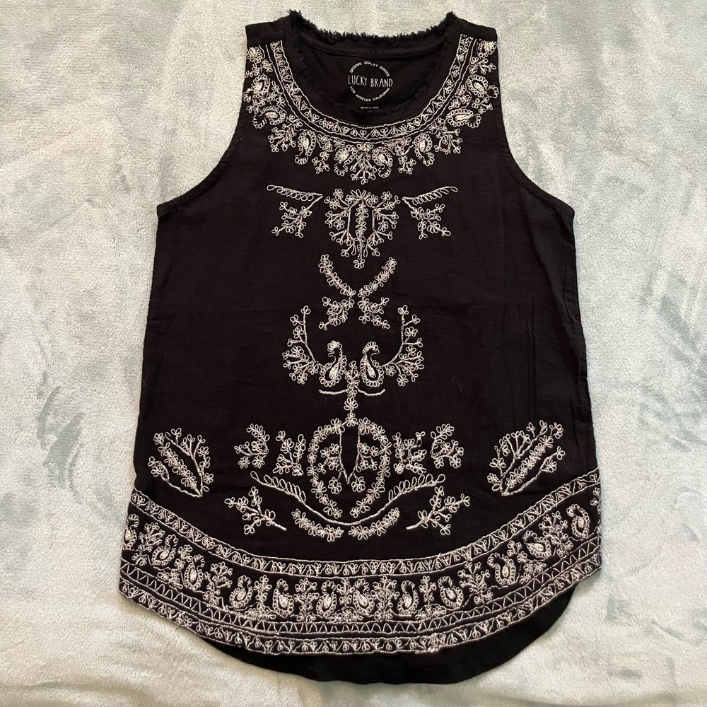 Lucky Brand Black Embroidered Women's Top